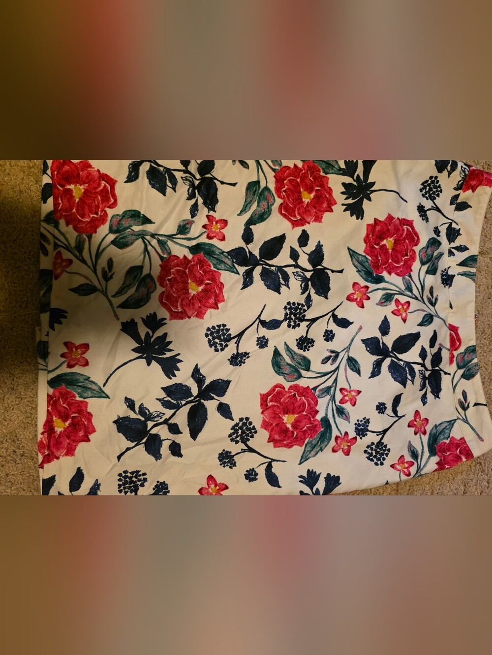 4/$67 Deal! Van Heusen White Midi Skirt with Red Floral Print